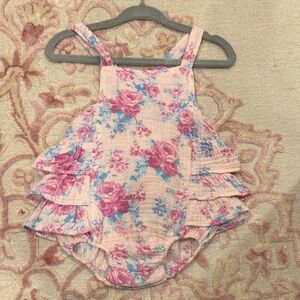 Pink and Blue Floral Ruffled Baby Romper